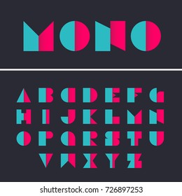 Geometric font. Alphabet with colorful bright gradient effect letters. Stylized vector font.