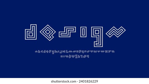 Geometric font alphabet made in pattern lines style, letters and number, vector illustration 10eps