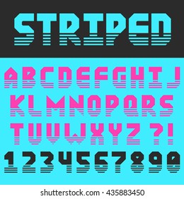 Geometric font with clipped stripes Retro speed design Angular letters and numbers Vector abc