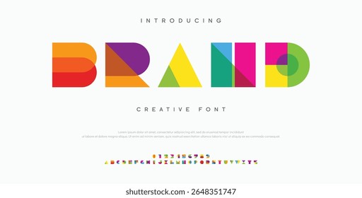 Geometric font color art alphabet abstract decorative letters set. Overlay colorful type for modern logo headline bright lettering and poster typographic. Minimal style vector typography design