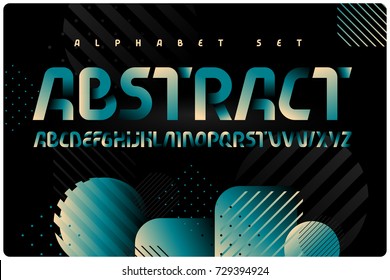 Geometric font with color gradient fill and abstract vector composition.