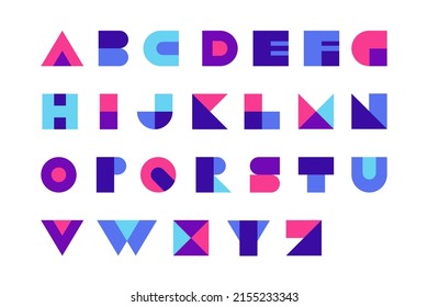 Geometric font. Modern bold alphabet logo, abstract typography symbols design. Vector stylized characters isolated set. Illustration of geometric alphabet typography, abc type