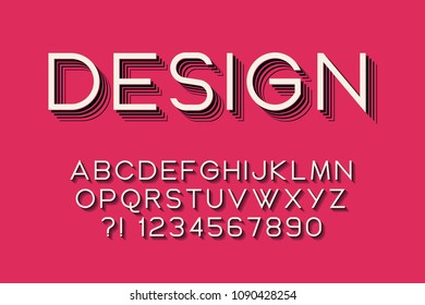 Geometric font with shadow Modern design Hipster letters and numbers Vector alphabet