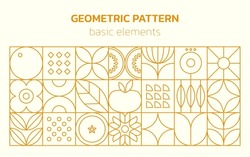 Geometric Food Line Pattern. Natural Flower Plant Simple Shape, Abstract Eco Agriculture Concept. Vector Minimal Banner