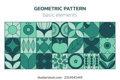 Geometric food line pattern. Natural fruit vegetable plant simple shape, abstract eco agriculture products. Vector flat design