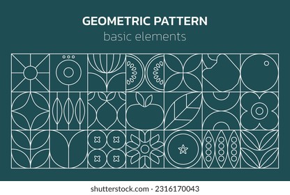 Geometric food line pattern. Natural fruit vegetable plant simple shape, abstract eco agriculture products. Vector design