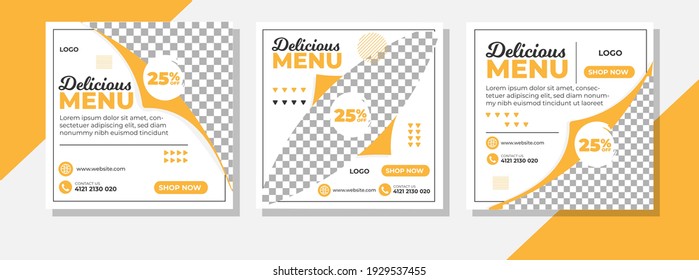 Geometric food menu social media post templates. Set of social media story. editable layout for promotion.