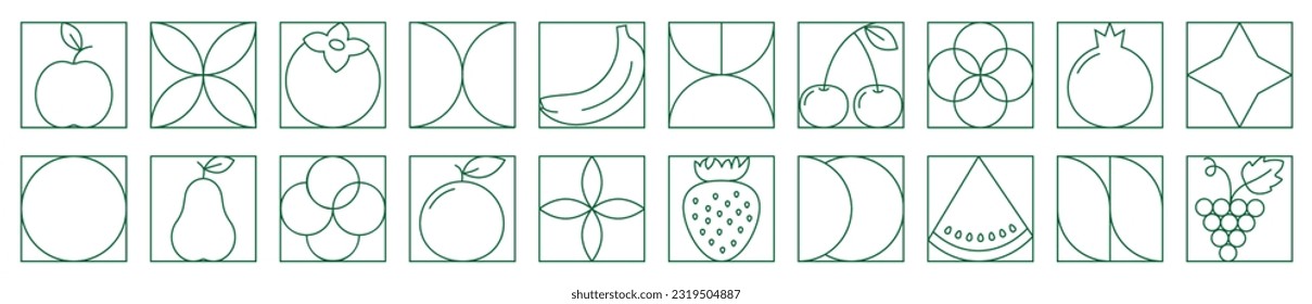 Patrón geométrico del esquema alimentario. Línea mínima de fruta natural orgánica forma el concepto de agricultura ecológica. Ilustración del vector 
