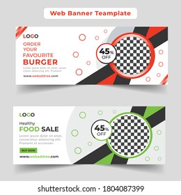 Plantilla de vectores de banner web de alimentos geométricos 