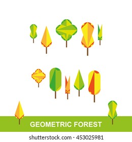 Geometric forest - summer illustration. Colored trees and flat graphics