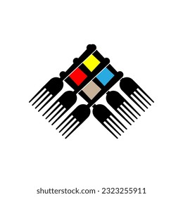 Geometric fork logo design template. Graphic fork icon symbol for cafeteria, restaurant, cooking business.