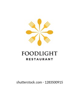 geometric fork and spoon cutlery food restaurant as bright shine light logo icon vector template