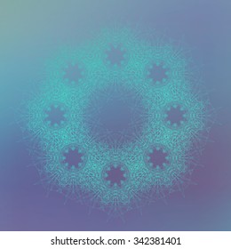Geometric form with connected lines and dots on the blue background. Vector illustration.
