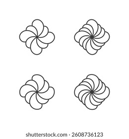 Geometric form with spiral element. Set of 4 geometric shape. Modern linear design print.