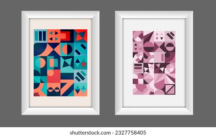 Geometric forms of abstract art of wall design. A painting with a colorful combination of colors, an idea for the interior of a bedroom, office, room, prints and creative design