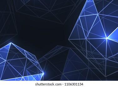 Geometric forms of diamonds. Realistic deamonds are isolated on a dark background. Polygons of vectors. Abstract background