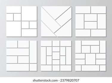 Diseño de formularios geométricos. Plantilla de collage de fotos. Presentación de imágenes de mosaico. Cuadrícula de pizarra. Cartel de álbum. Pancarta de la galería. Imágenes de portafolio. Fondo retro. Ilustración del vector