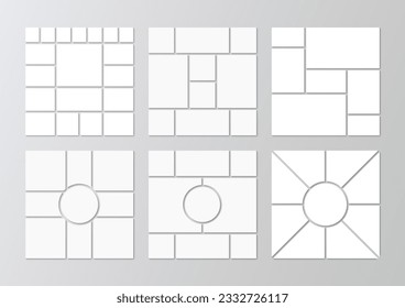 Plantilla de tabla de humor de formularios geométricos. Diseño del collage de fotos. Marco de fotos de mosaico. Cuadrícula de pizarra. Cartel de álbum. Pancarta de la galería. Imágenes de portafolio. Fondo retro. Ilustración del vector