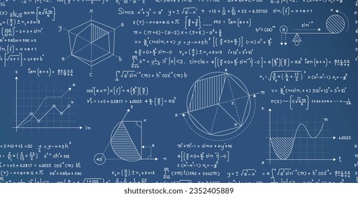 Geometric formulas and finding area seamless pattern on blue chalkboard.
