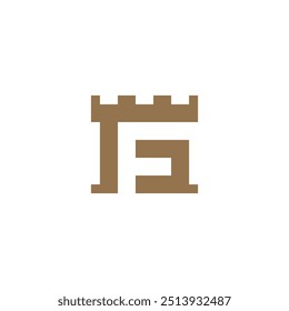 Geometric Fortress Negative Space Letter F Logo design vector template