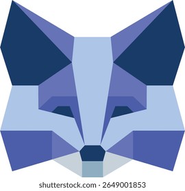 Geometric Fox Face in Low Poly Style. Abstract Polygonal Helmet Mask Design with Bold Blue Tones, Futuristic Animal Illustration, Symmetrical Vector Art Perfect for Tech, Gaming, Branding, and Digital