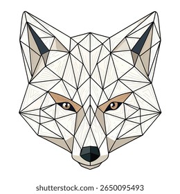 Geometric fox head illustration with wood grain texture and black outline. A geometric, low-poly illustration of a fox's head. The style is clean and minimalist, with sharp, angular lines forming
