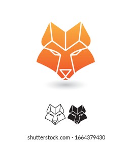 Geometric fox head logo, origami vector, template logo 