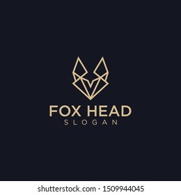 Geometric fox head on black background. vector logo design Fox Origami  template download