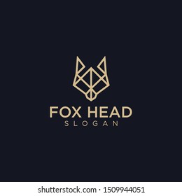 Geometric fox head on black background. vector logo design Fox Origami  template download