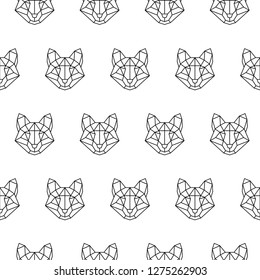 geometric fox seamless pattern, polygons vector background
