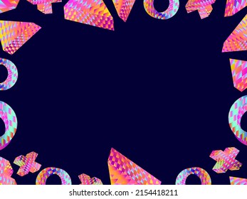 Geometric Frame. 3D Shapes With A Checkered Pattern Of The 80s. Memphis Border Design, Gradient Colors. Design A Template For Invitations, Leaflets And Greeting Cards. Vector Illustration