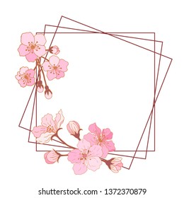 Geometric frame of apple flowers. For romantic design. Vector illustration.