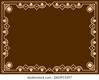 Geometric frame of beige lines on a brown background. Linear border. Line art geometric frame design with space for text, invitations, flyers and greeting cards. Vector illustration