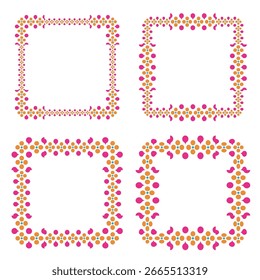 Borde de marco geométrico. Patrón de círculo colorido. Borde de puntos de color naranja rosado. Decoración cuadrada de Vector. EPS 10.