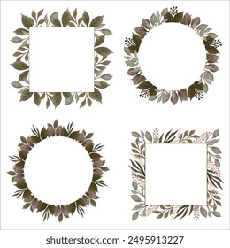 geometric frame with brown leaves border