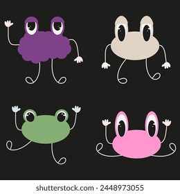 Geometric Frame Character set with funny Eyes. Blank animal silhouette Textbox Shape collection. Set Funky Chat cloud face design. Vector illustration can used web and social media design. EPS 10	