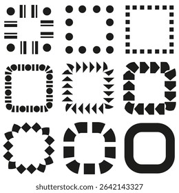 Geometric frame collection. Abstract Vector borders. Assorted shape elements. Decorative outline set.