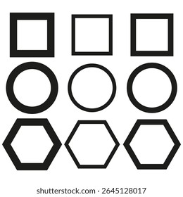 Geometric frame collection. Outline shapes Vector. Circle square hexagon border. Clean line art.