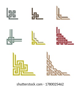 Geometric frame corners. Celtic style. Interlaced lines and knots. 