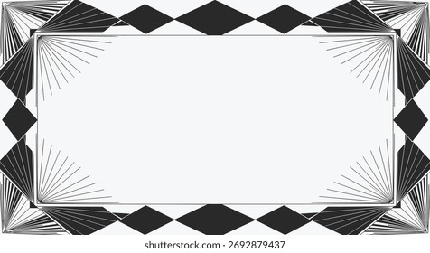 Geometric frame design with abstract elements and decorative border.