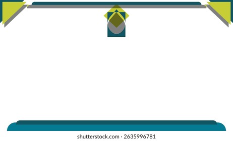 Geometric frame featuring a black centered space is decorated with teal and gold elements providing a sleek and modern aesthetic suitable for presentations and graphic design projects.
