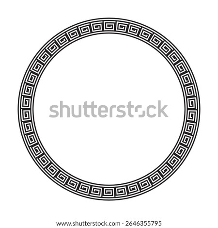 geometric frame featuring a circular Greek key border in black on white, ideal for label design, certificate seals, vintage logos, and ornamental decorative applications.