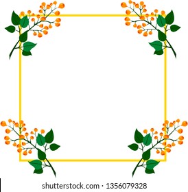 Geometric frame with floral ornament. Berries currants, sea buckthorn, blueberries. Design of cards, invitations, banners, business cards.