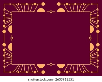 Geometric frame of gold lines on a burgundy background. Linear border. Linear design of geometric frame with space for text, invitations, flyers and greeting cards. Vector illustration