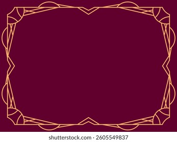 Geometric frame of gold lines on a burgundy background. Linear border. Linear design of geometric frame with space for text, invitations, flyers and greeting cards. Vector illustration