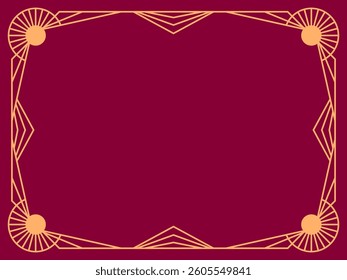 Geometric frame of gold lines on a burgundy background. Linear border. Linear design of geometric frame with space for text, invitations, flyers and greeting cards. Vector illustration