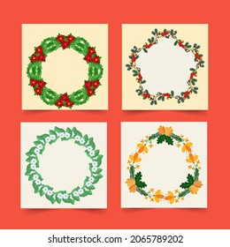Geometric Frame Made By Christmas Elements In Four Options With Copy Space.