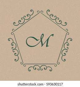 Geometric frame monogram design element. Elegant line art logo design. Vector illustration