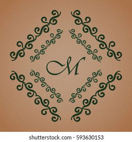 Geometric frame monogram design element. Elegant line art logo design. Vector illustration