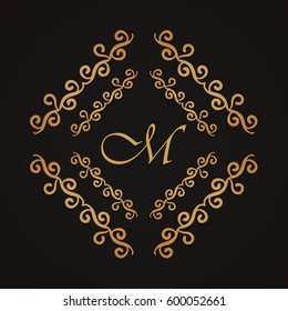 Geometric frame monogram design element. Elegant line art logo design. Vector illustration